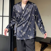 Load image into Gallery viewer, Lace-up Bamboo Leaf Print Shirt