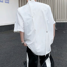 Load image into Gallery viewer, Stand Collar Patchwork Shoulder Pad Shirt