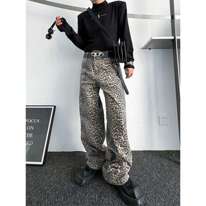 Leopard Print Straight-leg Baggy Jeans