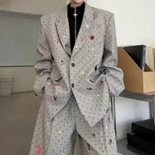 Load image into Gallery viewer, Striped Polka Dot Patch Detail Oversized Blazer Wide-leg Trousers Two-piece Set