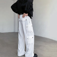 Load image into Gallery viewer, White Multi-Pocket Cargo Straight-Leg Pants