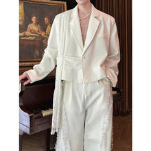 Load image into Gallery viewer, Lace Streamer Overlay Ribbon Belt Cropped Blazer Jacket