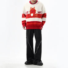 Load image into Gallery viewer, Round Neck Embroidered Dragon Loose Knitted Sweater
