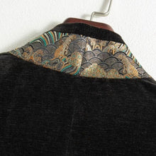 Load image into Gallery viewer, Gold Velvet Cross Collar Wrap Slanted Placket Loose Hanfu Cardigan