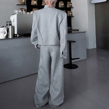 Load image into Gallery viewer, Stand Collar Side Zipper Padded Shoulder Sweatshirt Wide Leg Pants Two-piece Set