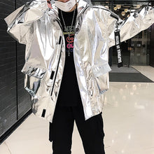Load image into Gallery viewer, Stage Party Silver Leather Hooded Jacket