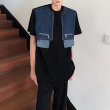 Load image into Gallery viewer, Spliced Shoulder Padded Loose T-shirt