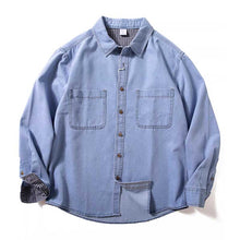 Load image into Gallery viewer, Japanese Retro Patchwork Plaid Denim Shirt