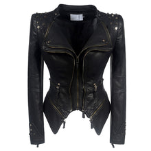 Load image into Gallery viewer, PU Gothic Style Rivet Slim Waist Leather Jacket