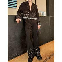 Load image into Gallery viewer, Rhinestone Crystal Fringe Cropped Lapel Blazer Straight Trousers Two-piece Set