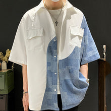 Load image into Gallery viewer, Denim Patchwork Short-sleeved Casual Shirt