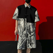 Load image into Gallery viewer, Summer Loose Ice Silk Shirt Ink Tie-dyed Short-sleeved Shorts Two-piece Suit