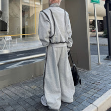 Load image into Gallery viewer, Stand Collar Hand-painted Stroke Shoulder Pad Sweatshirt Casual Wide-leg Pants Two-piece Suit