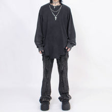 Load image into Gallery viewer, Distressed Washed Hem Hand Cut Holes Loose T-shirt