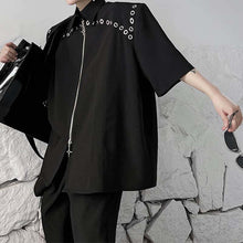 Load image into Gallery viewer, Double Zipper Shoulder Pads Short Sleeve Shirt