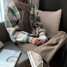 Load image into Gallery viewer, Casual Round Neck Color Block Plaid Loose Sweatshirt