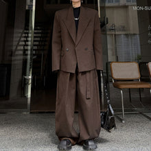 Load image into Gallery viewer, Pinstripe Ribbon Tape Accent Oversized Blazer Wide-leg Trousers Two-piece Set