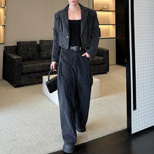 Load image into Gallery viewer, Vintage Denim Washed Jacket Wide Leg Pants Two-Piece Set