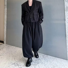 Load image into Gallery viewer, Cropped Flap Pocket Blazer Draped Pleated Cuffed Wide-leg Trousers Two-piece Set