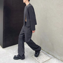 Load image into Gallery viewer, Striped Crew Neck Suit Jacket and Flared Trousers Two-piece Suit