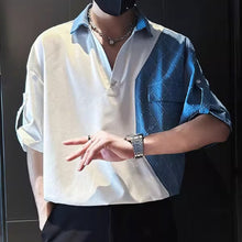 Load image into Gallery viewer, Summer Denim Patchwork Short Sleeve Shirt