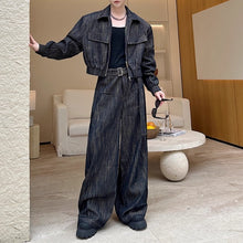 Load image into Gallery viewer, Vintage Heavy-wash Denim Jacket Distressed Wide-leg Pants Two-piece Set