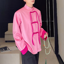 Load image into Gallery viewer, Contrast Buttoned Stand Collar Long Sleeve Retro Shirt
