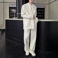 Load image into Gallery viewer, Tassels Floral Padded-shoulder White Blazer