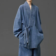 Load image into Gallery viewer, Women's Heavyweight Loose Cross Front Denim Kimono Cardigan Lantern Pants Two-piece Set