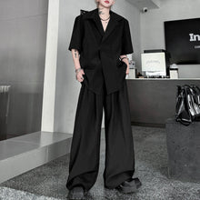 Load image into Gallery viewer, Lapel Shoulder Pad Casual Short Sleeve Shirt Wide Leg Trousers Two-piece Set
