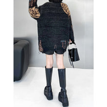 Load image into Gallery viewer, Women's Leopard Print V Neck Loose Raw Hem Cardigan Sweater