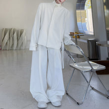 Load image into Gallery viewer, Stand Collar Padded Shoulder Jacket Loose Belt Wide Leg Pants Two Piece Set
