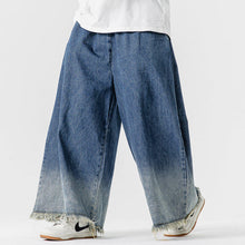 Load image into Gallery viewer, Japanese Retro Denim Gradient Color Raw Edge Wide Leg Pants