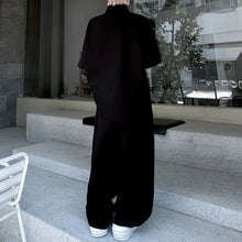 Load image into Gallery viewer, American Style Stand-up Collar Contrast Color T-shirt Zipper Wide-leg Trousers Two-piece Suit