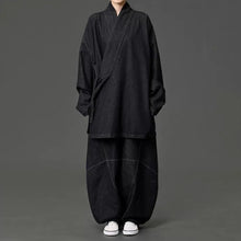 Load image into Gallery viewer, Women's Heavyweight Loose Cross Front Denim Kimono Cardigan Lantern Pants Two-piece Set