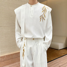 Load image into Gallery viewer, Vintage Embroidered Bamboo Shirt Wide-leg Pants Two-piece Set
