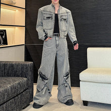 Load image into Gallery viewer, Short Denim Jacket and Wide-leg Pants Two-piece Suit