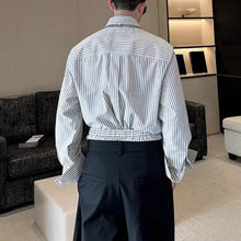 Load image into Gallery viewer, Vertical Striped Long-sleeved Shirt Casual Double-waist Stitching Trousers Two-piece Suit