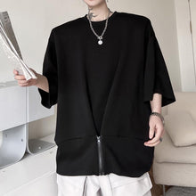 Load image into Gallery viewer, Hem Zipper Panel Shoulder Pads T-Shirt