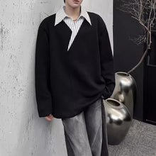 Load image into Gallery viewer, Faux Two-piece V-neck Striped Sweatshirt
