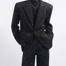 Load image into Gallery viewer, Glittery Starry Sky Loose Casual Blazer Slightly Flared Trousers Two-Piece Set