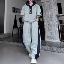 Load image into Gallery viewer, American Casual Contrast Color Stitching Hooded Sweatshirt Wide Leg Trousers Two-piece Set