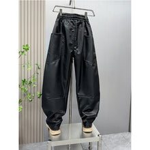 Load image into Gallery viewer, PU Loose Stitching Straight Harem Pants
