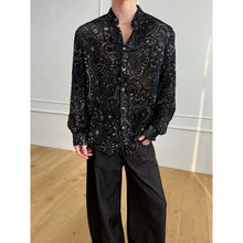 Load image into Gallery viewer, Vintage Floral Printed Velvet Metal Button Long Sleeve Shirt