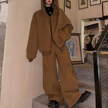 Load image into Gallery viewer, Hoodie Cardigan Sweatshirt Stitching Straight Wide-leg Trousers Two-piece Set