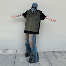 Load image into Gallery viewer, Denim Patchwork Shoulder Pad T-shirt