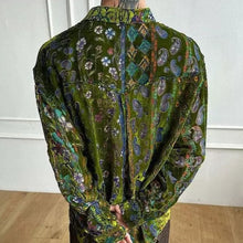 Load image into Gallery viewer, Green Printed Velvet Loose Casual Shirt