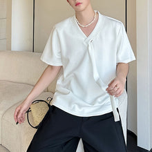 Load image into Gallery viewer, Ribbon V-neck Shoulder Pad T-shirt