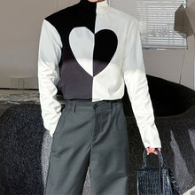 Load image into Gallery viewer, Black and White Patchwork Turtleneck T-Shirt