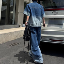 Load image into Gallery viewer, Ombré Denim Short-sleeve Jacket and Jeans Two-piece Set